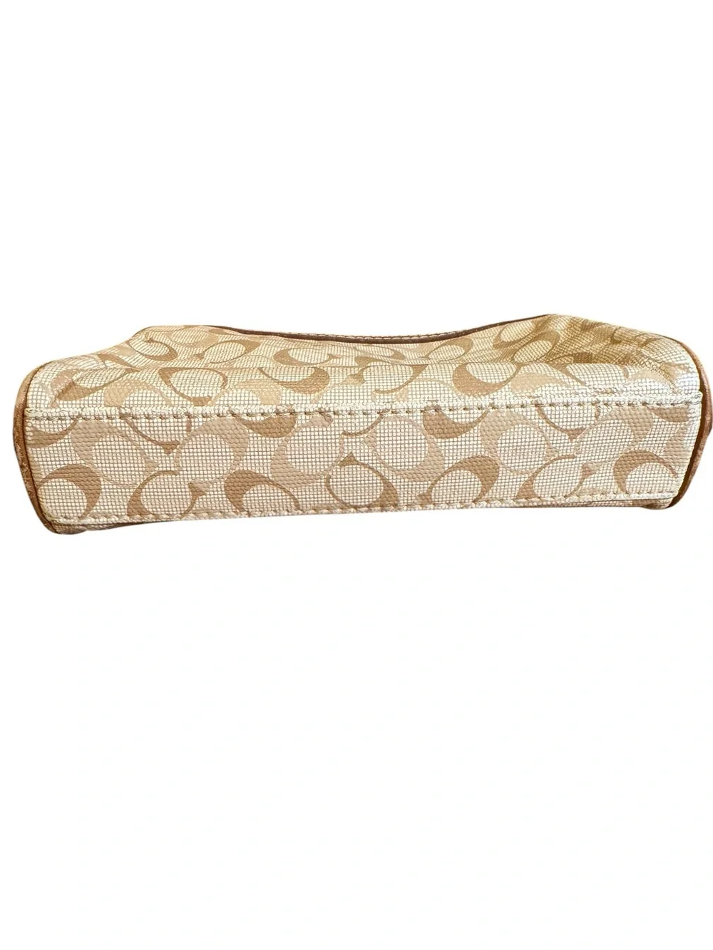 Coach Signature Jacquard Cosmetic Bag Pouch Tan Brown 4.5 x 7